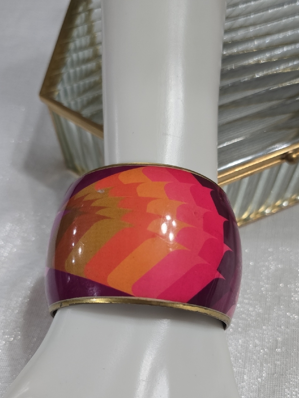 Colorful Brass Abstract Wide Bangle Bracelet